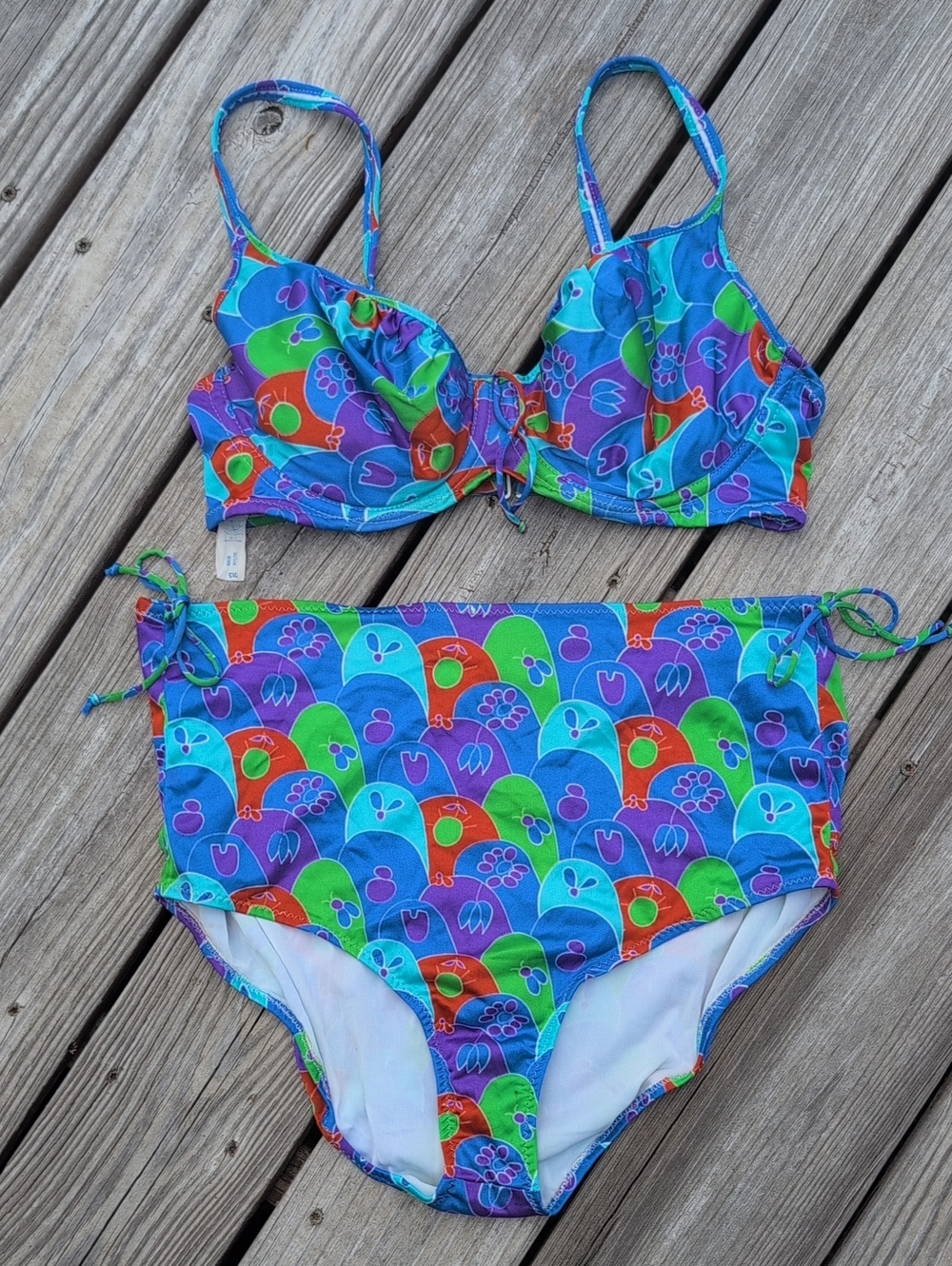 Vintage 70s Multicolor Printed Two-Piece Swim Set